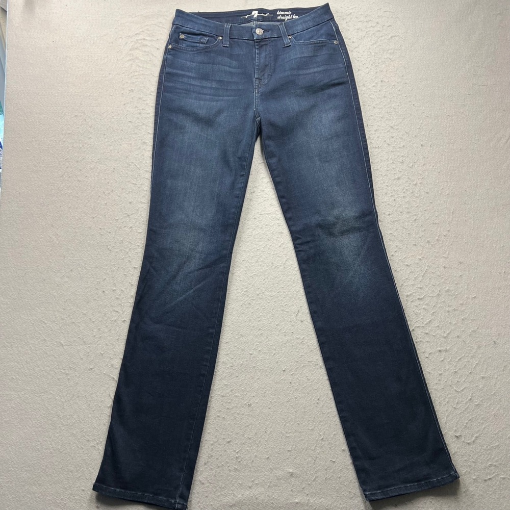 7 For All Mankind Kimmie Straight Jeans Womens‎ 29 Dark Wash Blue Stretch Denim